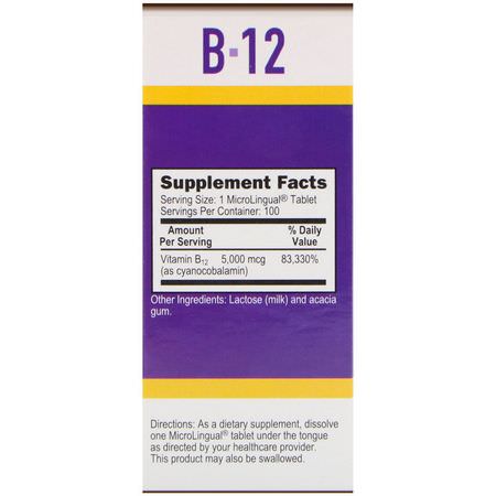 B12, Vitamin B, Vitaminer, Kosttillskott: Superior Source, Cyanocobalamin B-12, 5,000 mcg, 100 MicroLingual Instant Dissolve Tablets