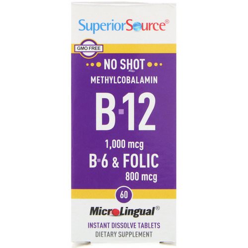 Superior Source, Methylcobalamin B-12, 1000 mcg, B-6 & Folic Acid 800 mcg, 60 MicroLingual Instant Dissolve Tablets Review