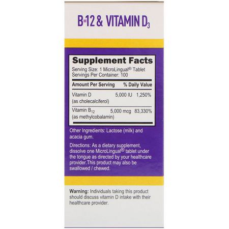 Vitamin B, B12, Vitaminer, Kosttillskott: Superior Source, Methylcobalamin B-12 & Vitamin D3, 5,000 mcg / 5,000 IU, 100 MicroLingual Instant Dissolve Tablets