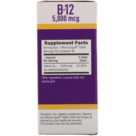 B12, Vitamin B, Vitaminer, Kosttillskott: Superior Source, Methylcobalamin B12, 5000 mcg, 60 MicroLingual Instant Dissolve Tablets