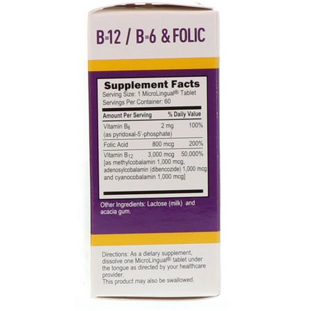 B12, Vitamin B, Vitaminer, Kosttillskott: Superior Source, Triple B-12, B-6 [P-5-P] / Folic Acid, 3,000 mcg / 800 mcg, 60 MicroLingual Instant Dissolve Tablets