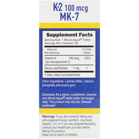 K-Vitamin, Vitaminer, Kosttillskott: Superior Source, Vitamin K-2, 100 mcg, 60 Microlingual Instant Dissolve Tablets