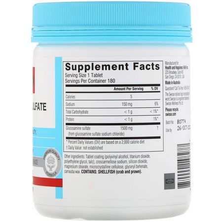Glukosamin, Led, Ben, Kosttillskott: Swisse, Ultiboost, Glucosamine Sulfate, 1,500 mg, 180 Tablets