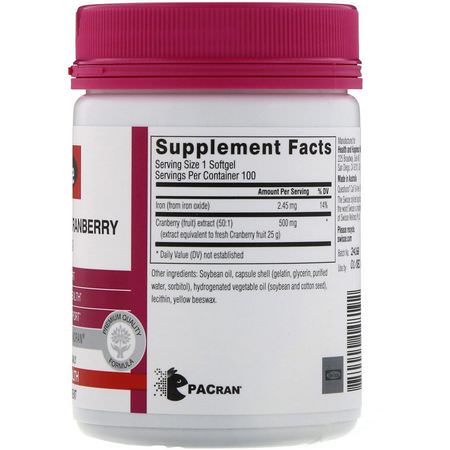 Tranbär, Homeopati, Örter: Swisse, Ultiboost, High Strength Cranberry, 25,000 mg, 100 Softgels