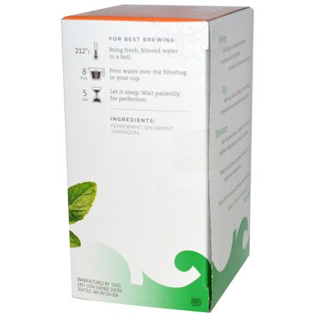 Pepparmintte, Örtte Te: Tazo Teas, Herbal Tea, Refresh Mint, Caffeine-Free, 20 Filterbags, 0.8oz (24 g)