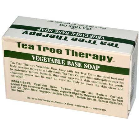 Bar Soap, Shower, Bath: Tea Tree Therapy, Vegetable Base Soap, with Tea Tree Oil, Bar, 3.9 oz (110 g)