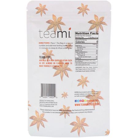 Chai Tea: Teami, Chai Tea Blend, 20 Tea Bags, 1.5 oz (44 g)