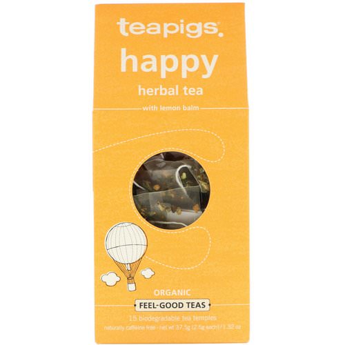 TeaPigs, Happy Herbal Tea with Lemon Balm, Caffeine-Free, 15 Tea Temples, 1.32 oz (37.5 g) Review