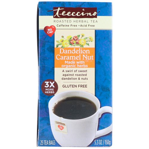 Teeccino, Roasted Herbal Tea, Dandelion Caramel Nut, Caffeine Free, 25 Tea Bags, 5.3 oz (150 g) Review