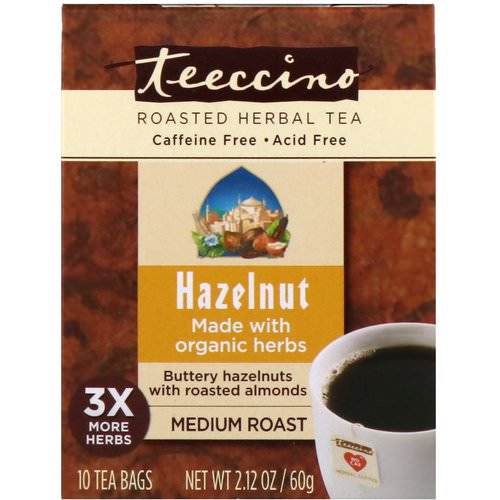 Teeccino, Roasted Herbal Tea, Medium Roast, Hazelnut, Caffeine Free, 10 Tea Bags, 2.12 oz (60 g) Review