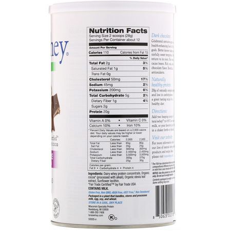 Vassleprotein, Idrottsnäring: Tera's Whey, Grass Fed, Simply Pure Whey Protein, Fair Trade Dark Chocolate Cocoa, 12 oz (340 g)