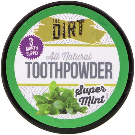 Tandkräm, Munvård, Bad: The Dirt, All Natural Toothpowder, Super Mint, .88 oz (25 g)