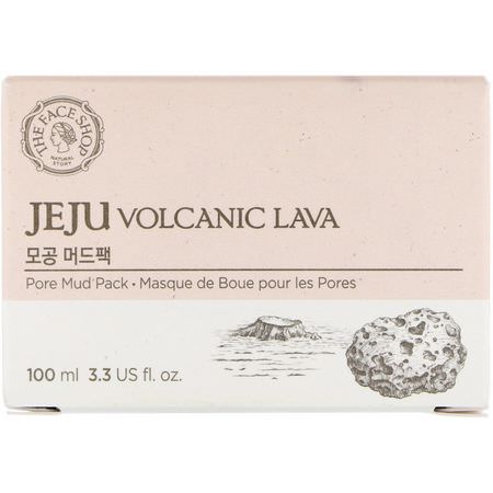 Blemish Masks, Acne, K-Beauty Face Masks, Peels: The Face Shop, Jeju Volcanic Lava, Pore Mud Pack, 3.3 fl oz (100 ml)
