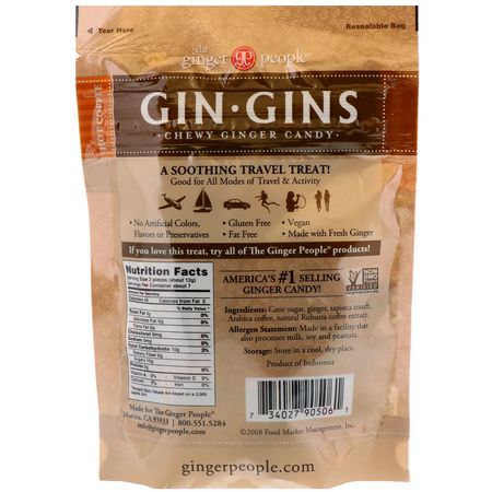 Godis, Choklad, Ingefära, Supermat: The Ginger People, Gin Gins, Chewy Ginger Candy, Hot Coffee, 3 oz (84 g)