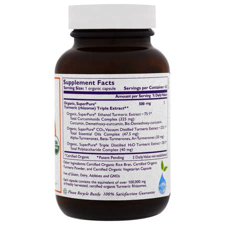 Curcumin, Gurkmeja, Antioxidanter, Kosttillskott: The Synergy Company, Organic SuperPure Turmeric Extract, 60 Organic Veggie Caps