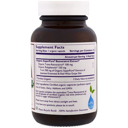 Resveratrol, Antioxidanter, Kosttillskott: The Synergy Company, Pure Synergy, Organic Super Pure Resveratrol Organic Extract, 60 Organic Veggie Caps