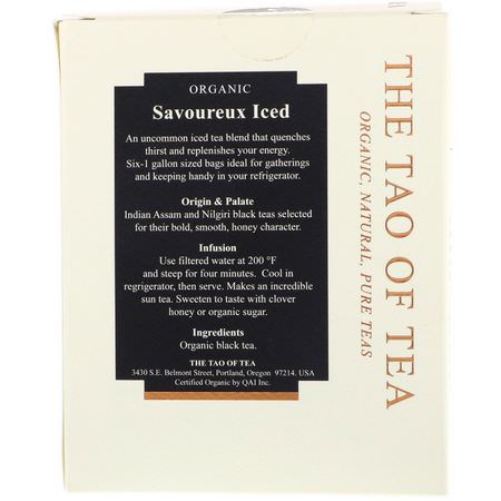 Svart Te, Iste: The Tao of Tea, Savoureux Iced Tea, Black Tea, 6 -1 Gallon Sized Sachets, 3.0 oz (85 g)