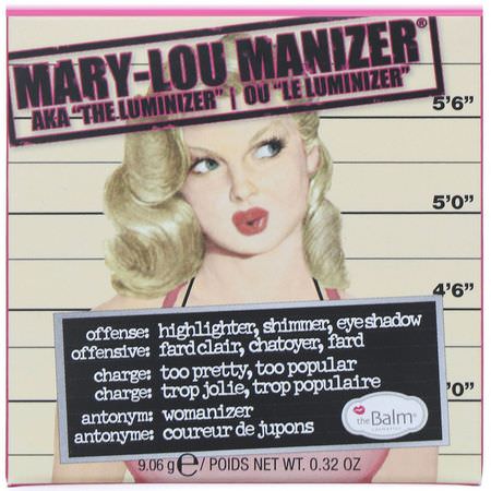 Ögonskugga, Ögon, Överstrykningspenna, Ansikte: theBalm Cosmetics, Mary-Lou Manizer, Highlighter & Shadow, 0.32 oz (9.06 g)