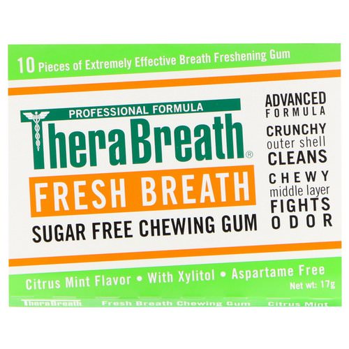 TheraBreath, Fresh Breath, Sugar Free Chewing Gum, Citrus Mint Flavor, 6 Pack, 10 Pieces Each Review
