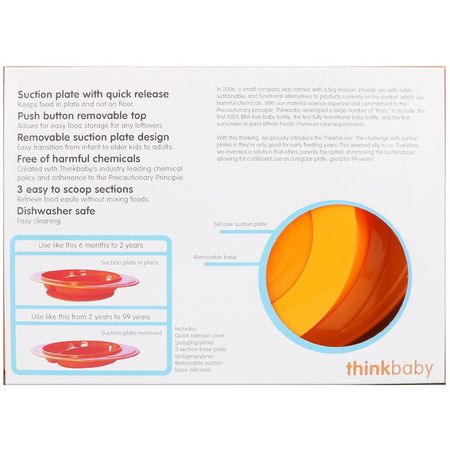 Skålar, Tallrikar, Utfodring Av Barn, Barn: Think, Thinkbaby, Thinksaucer, Convertible Suction Plate, Orange, 1 Convertible Suction Plate