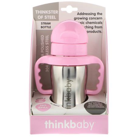 Koppar, Barnfeeding, Barn, Baby: Think, Thinkbaby, Thinkster of Steel Bottle, Pink, 1 Straw Bottle, 9 oz (260 ml)