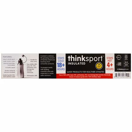 Vattenflaskor, Shaker, Housewares, Home: Think, Thinksport, Insulated Sports Bottle, Dark Pink, 25 oz (750 ml)