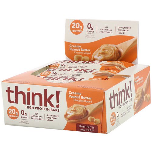 ThinkThin, High Protein Bars, Creamy Peanut Butter, 10 Bars, 2.1 oz (60 g) Each Review