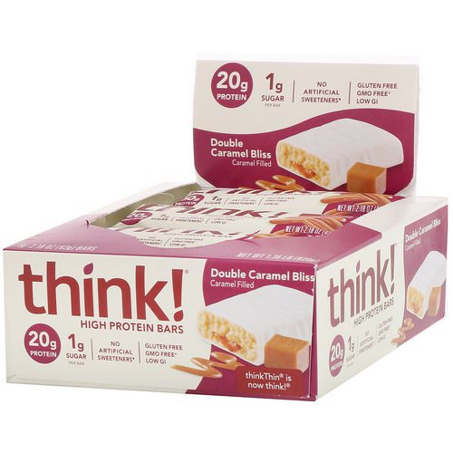 ThinkThin, High Protein Bars, Double Caramel Bliss, 10 Bars, 2.18 oz (62 g) Each Review