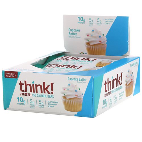 ThinkThin, Protein+ 150 Calorie Bars, Cupcake Batter, 10 Bars, 1.41 oz (40 g) Each Review