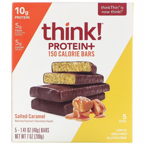 ThinkThin, Protein+ 150 Calorie Bars, Salted Caramel, 5 Bars, 1.41 oz (40 g) Each Review
