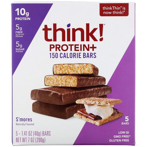 ThinkThin, Protein+ 150 Calorie Bars, Smore's, 5 Bars, 1.41 oz (40 g) Each Review