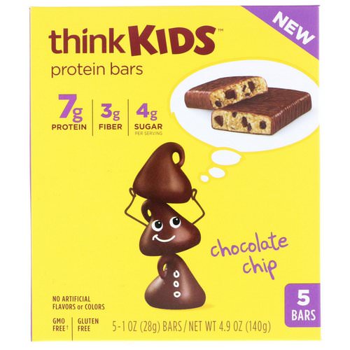 ThinkThin, ThinkKids, Protein Bars, Chocolate Chip, 5 Bars, 1 oz (28 g) Each Review