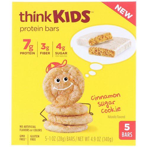 ThinkThin, ThinkKids, Protein Bars, Cinnamon Sugar Cookie, 5 Bars, 1 oz (28 g) Each Review