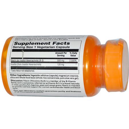B3 Niacin, Vitamin B, Vitaminer, Kosttillskott: Thompson, No Flush Niacin, 500 mg, 30 Veggie Caps