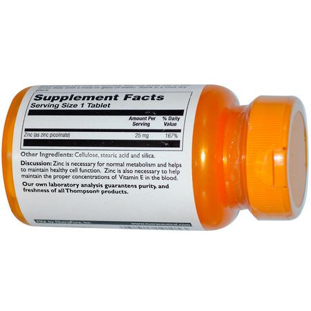 Influensa, Hosta, Förkylning, Zink: Thompson, Zinc Picolinate, 25 mg, 60 Tablets