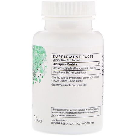 Influensa, Hosta, Förkylning, Kosttillskott: Thorne Research, Olive Leaf Extract, 60 Capsules