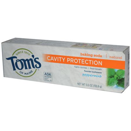 Tandkräm, Munvård, Bad: Tom's of Maine, Baking Soda Cavity Protection, Fluoride Toothpaste, Peppermint, 5.5 oz (155.9 g)