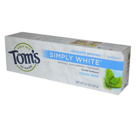 Whitening, Tandpasta, Oral Care, Bad: Tom's of Maine, Simply White, Fluoride Toothpaste, Clean Mint, 4.7 oz (133 g)