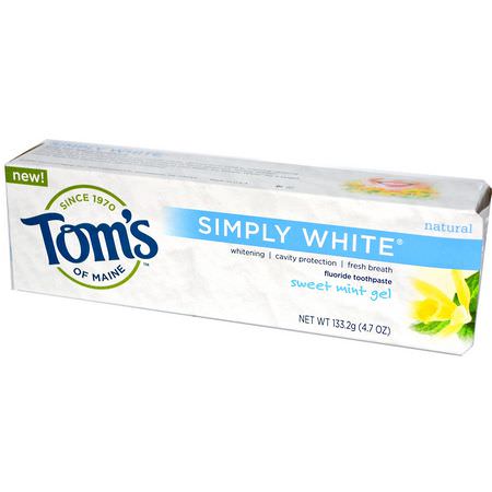Whitening, Tandpasta, Oral Care, Bad: Tom's of Maine, Simply White, Fluoride Toothpaste, Sweet Mint Gel, 4.7 oz (133.2 g)