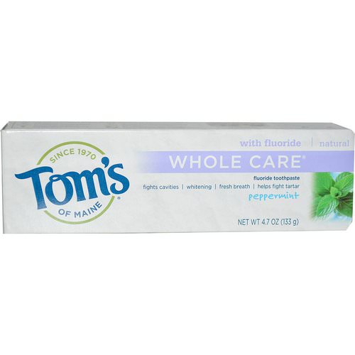 Tom's of Maine, Whole Care Fluoride Toothpaste, Peppermint, 4.7 oz (133 g) Review