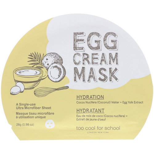 Too Cool for School, Egg Cream Mask, Hydration, 1 Sheet, (0.98 oz) 28 g Review