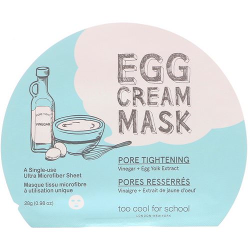 Too Cool for School, Egg Cream Mask, Pore Tightening, 1 Sheet, 0.98 oz (28 g) Review