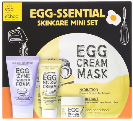 K-Beauty Cleanse, Scrub, Tone, Cleanse: Too Cool for School, Egg-ssential Skincare Mini Set, 4 Piece Set