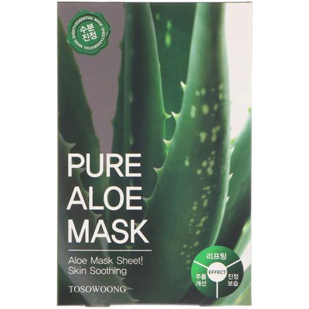 Hydrating Masks, K-Beauty Face Masks, Peels, Face Masks: Tosowoong, Pure Aloe Mask, 10 Masks, 23 g Each