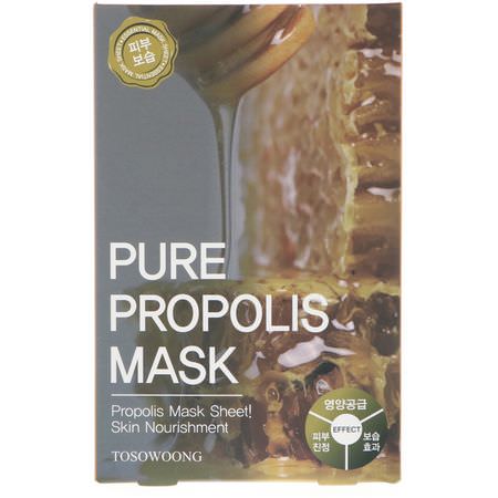 Blemish Masks, Acne, K-Beauty Face Masks, Peels: Tosowoong, Pure Propolis Mask, 10 Masks, 25 g Each