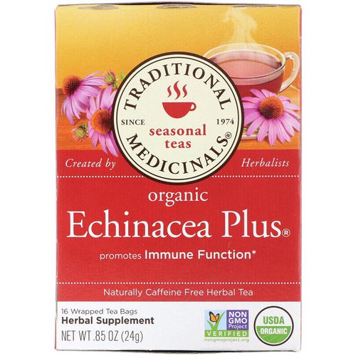 Traditional Medicinals, Seasonal Teas, Organic Echinacea Plus, Naturally Caffeine Free, 16 Wrapped Tea Bags, .85 oz (24 g) Review