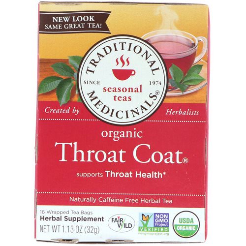 Traditional Medicinals, Seasonal Teas, Organic Throat Coat, Naturally Caffeine Free, 16 Wrapped Tea Bags, 1.13 oz (32 g) Review