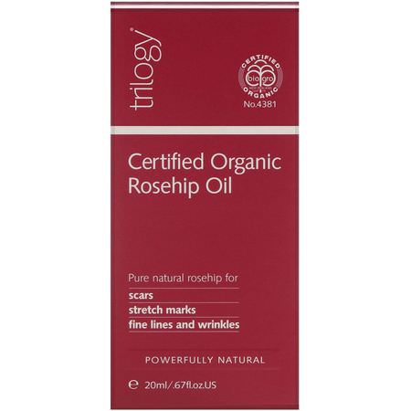 Ansiktsfuktare, Hudvård, Kroppsfuktare, Bad: Trilogy, Certified Organic Rosehip Oil, 0.67 fl oz (20 ml)