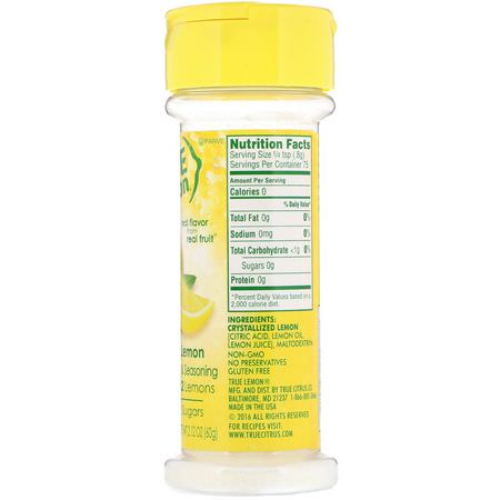 Dryckförstärkare, Kräm, Kryddor, Örter: True Citrus, True Lemon, Crystallized Lemon, 2.12 oz (60 g)