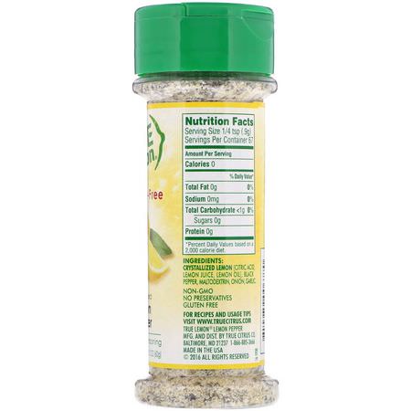 Kryddor, Örter: True Citrus, True Lemon, Crystallized Lemon Pepper, Salt-Free, 2.12 oz (60 g)